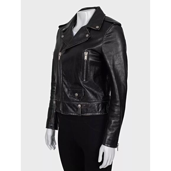 Saint Laurent Bird-Print Black Leather Jacket - Size FR40 - Picture 3 of 7